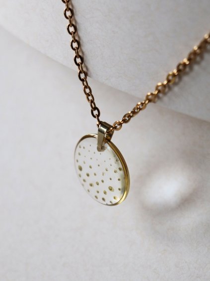 Náhrdelník větší - průhledná a zlatá puntíky