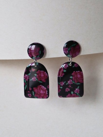 Výrazné náušnice - černá Květka