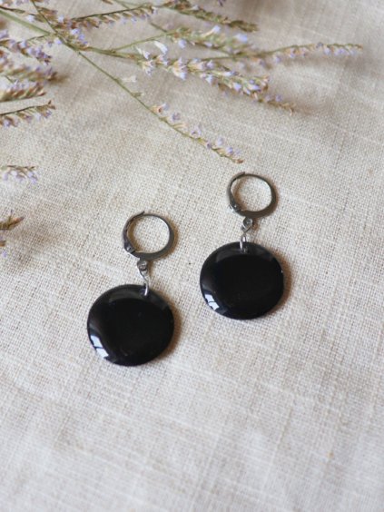 Visací náušnice - kolečko černá