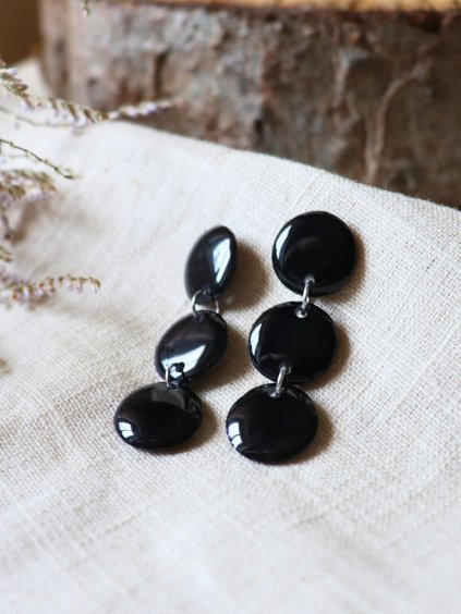 Visací náušnice - 3 kolečka černá