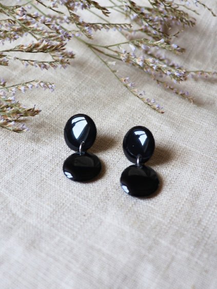 Visací náušnice - 2 kolečka černá