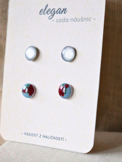Sada náušnic - stříbrná a modrá Květka
