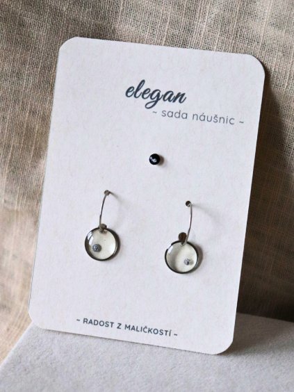 Sada visacích náušnic a pecky - stříbrná a průhledná tečka