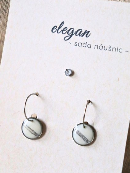 Sada visacích náušnic a pecky - stříbrná a bílá čárka