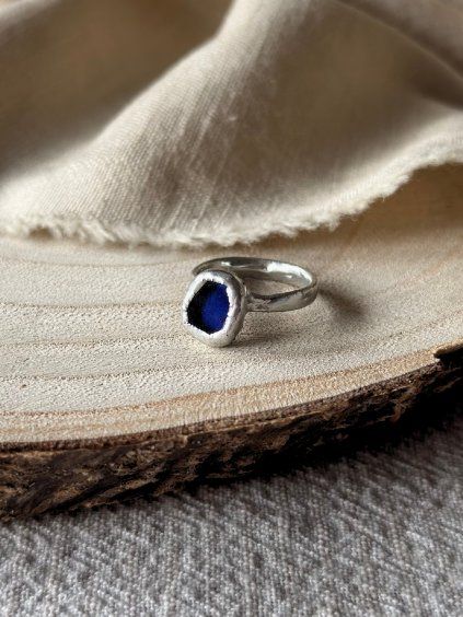 Cínový prsten - modrá vel. 51,5