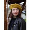 Vlněný zimní baret - hořčice 100% vlna