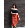 Asymetrická sukně - cihlová s bordurou Počmáraná