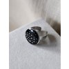 Prsten velký kulatý - černá a stříbrná puntíky