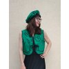Oboustranný baret z bavlny - smaragdová Počmáraná a černá