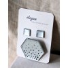 Sada náušnic a brože - stříbrná hexagon a černá puntíky