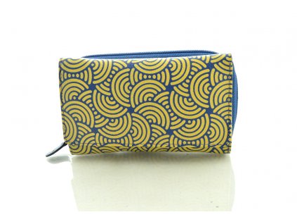 Podlouhlá kožená peněženka se vzorem - modro žlutá