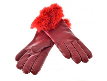 Červené kožené rukavice s kožešinkovou manžetou