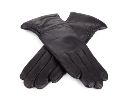 Dámské kožené rukavice Bohemia Gloves s řasením na bocích - černé