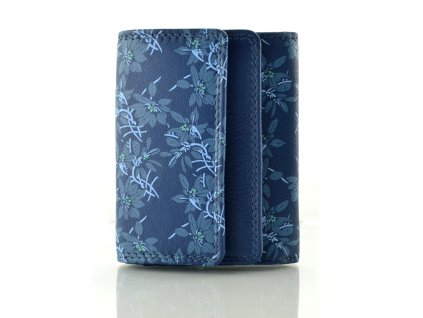 Malá kožená peněženka - modrá kytky