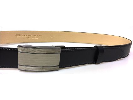 Společenský černý kožený opasek s plnou sponou - Penny Belts 115 cm