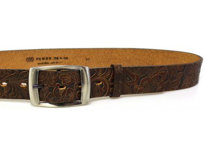 Hnědý vzorovaný kožený dámský opasek 100 cm - Penny Belts