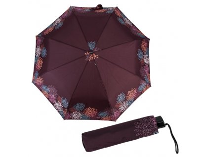 Dámský deštník Doppler Mini Fiber - vínový vzor lístky
