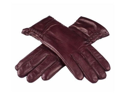 Dámské kožené rukavice Bohemia Gloves s řasením na bocích -vínové