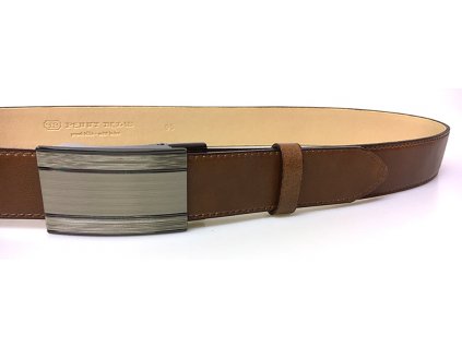 Společenský hnědý kožený opasek s plnou sponou - Penny Belts 115 cm