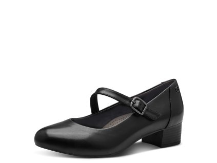 Černé kožené lodičky s popruhem Tamaris Comfort