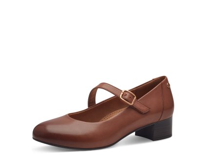 Hnědé kožené lodičky s popruhem Tamaris Comfort