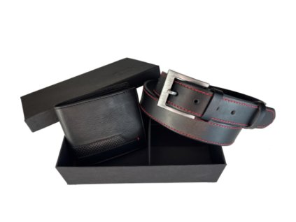 Dárkový kožený set Penny Belts 3514 opasek+peněženka v černé barvě