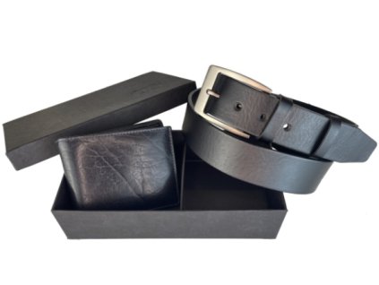 Dárkový kožený set Penny Belts 40504 opasek+peněženka v černé barvě
