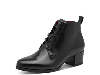 Kožené šněrovací kotníkové boty Tamaris - černé