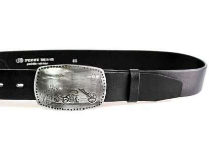 Motorkářský černý kožený opasek s plnou sponou - Penny Belts