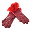 Červené kožené rukavice s kožešinkovou manžetou