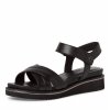 Pohodlné kožené černé sandály Tamaris
