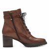 Kožené šněrovací kotníkové boty na podpatku Tamaris hnědé