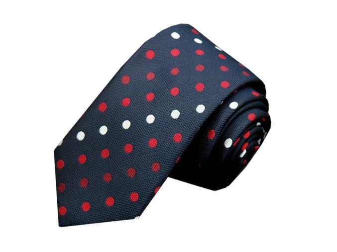 Pánská slim kravata s tečkami - černá