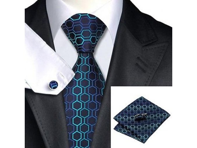 535 kravatovy set modry s texturou 100 hedvabi
