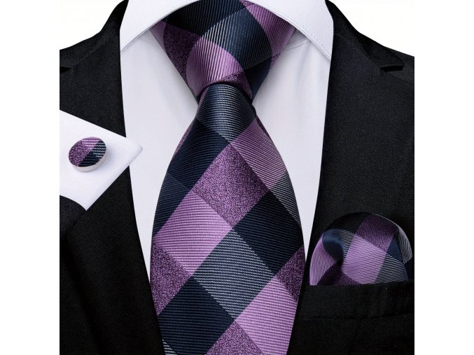 kravata kravatovy set darkovy set kapesnicek kravata fialova kostkovana