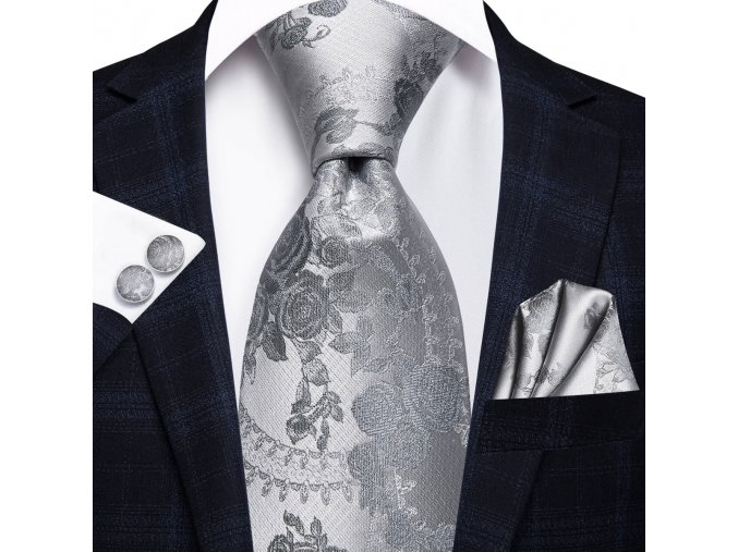 kravatovy set svatebni stribrny kvetinovy kravata