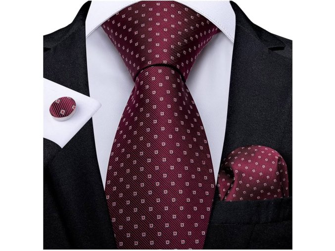 kravatovy set vinovy kostickovany manzety kapesnicek kravata