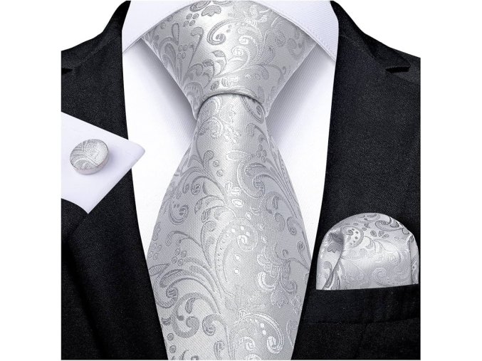 svatebni kravatovy set kravata kapesnicek slavnostni elegantni stribrny