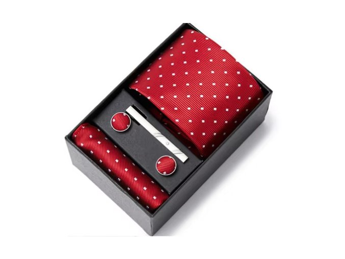 kravata cervena kravatovy set motylek kapesnicek manzety elegantni panska