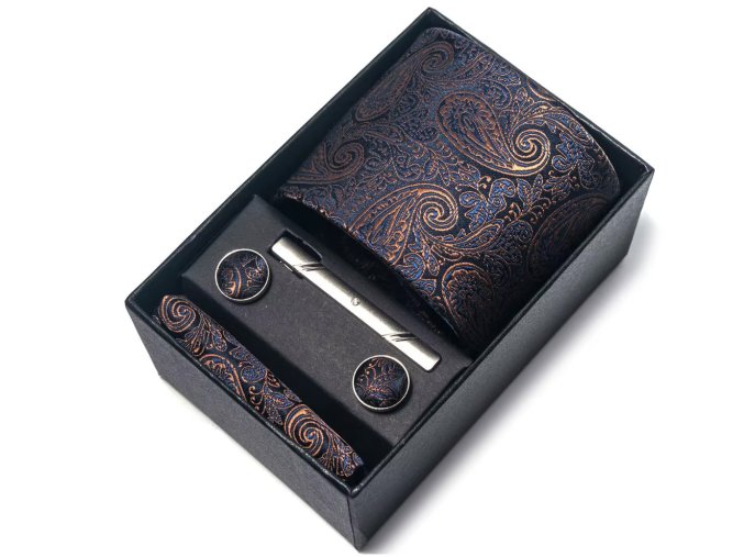 elegantni kravata cerna zlata modra panska set