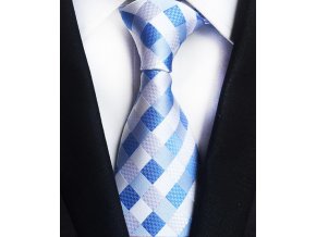 Pánská kravata - světle modrá kostkovaná, hedvábná