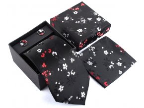 cerna kravata hedvabna elegantni set kapesnicek manzety
