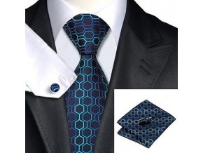 535 kravatovy set modry s texturou 100 hedvabi