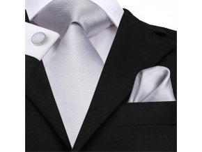bila stribrna kravata svatebni set kravatovy kapesnicek
