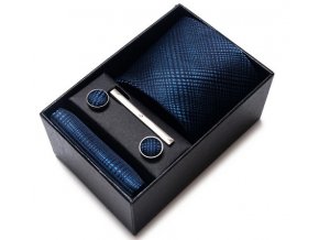 modry kravatovy set kravata kapesnicek manzety