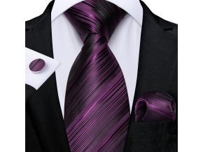 kravatovy set fialovy tmavy pruhovany motylek fialovy manzety