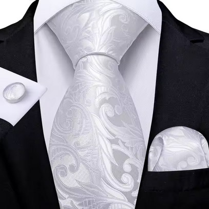 Jason&Vogue / Hi-Tie Kravatový set bílý ornamentem, slavnostní, svatební