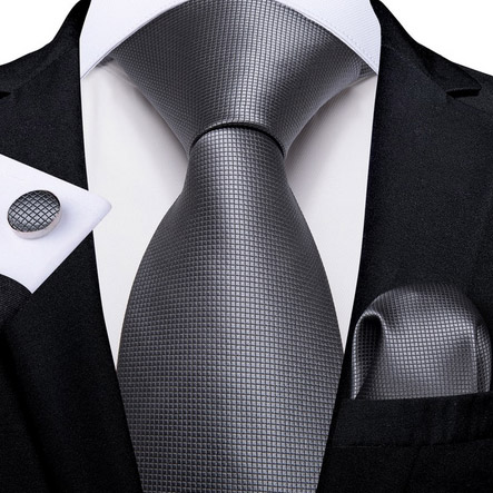 Jason&Vogue / Hi-Tie Kravatový set šedý, kravata, kapesníček, manžety