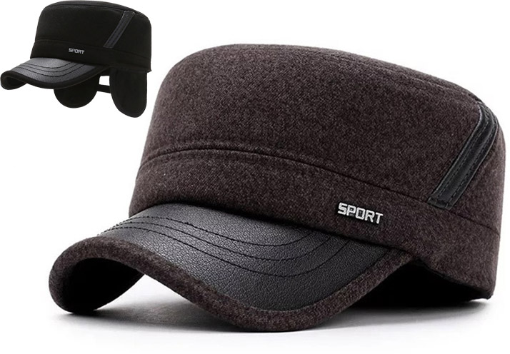 Pánská kšiltovka na zimu Nathan - s chrániči uší a koženým kšiltem hnědá