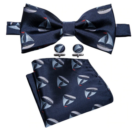 Mahoosive Pánský motýlek a kapesníček + manžety - plachetnice